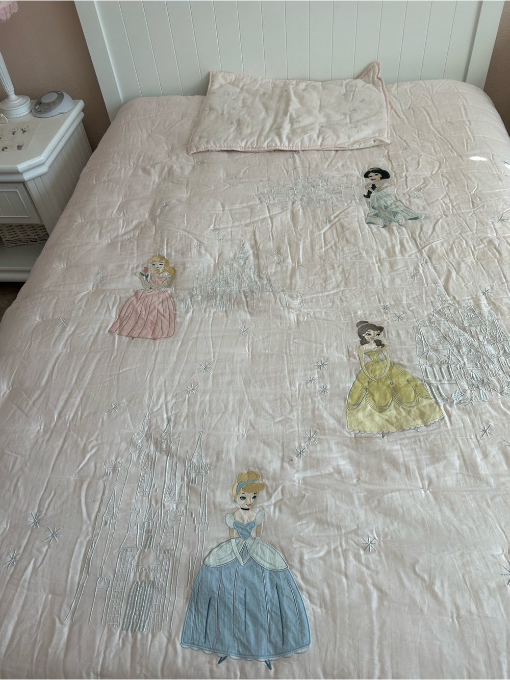 Pottery Barn Kids Princess Comforter in Light Pink with Multicolor Appliqués